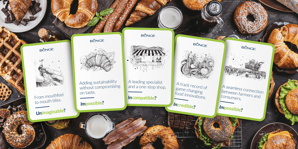 Table of food with playing cards future of food