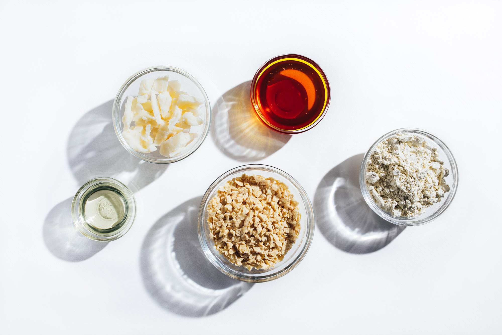 bowls with ingredients such as oil, lecithin and protein