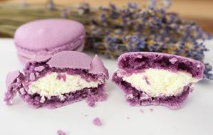 Pink macarons with white cream