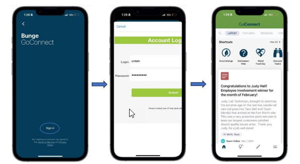 GoConnect sign in screens