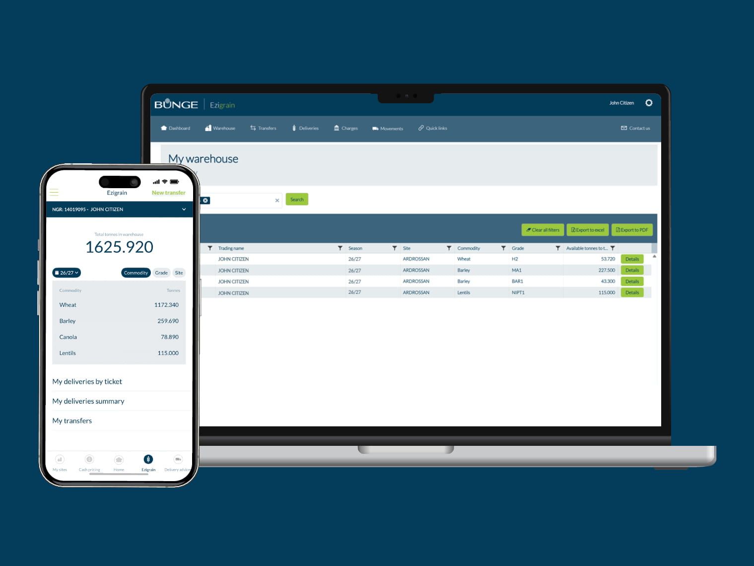 Bunge Ezigrain app and website