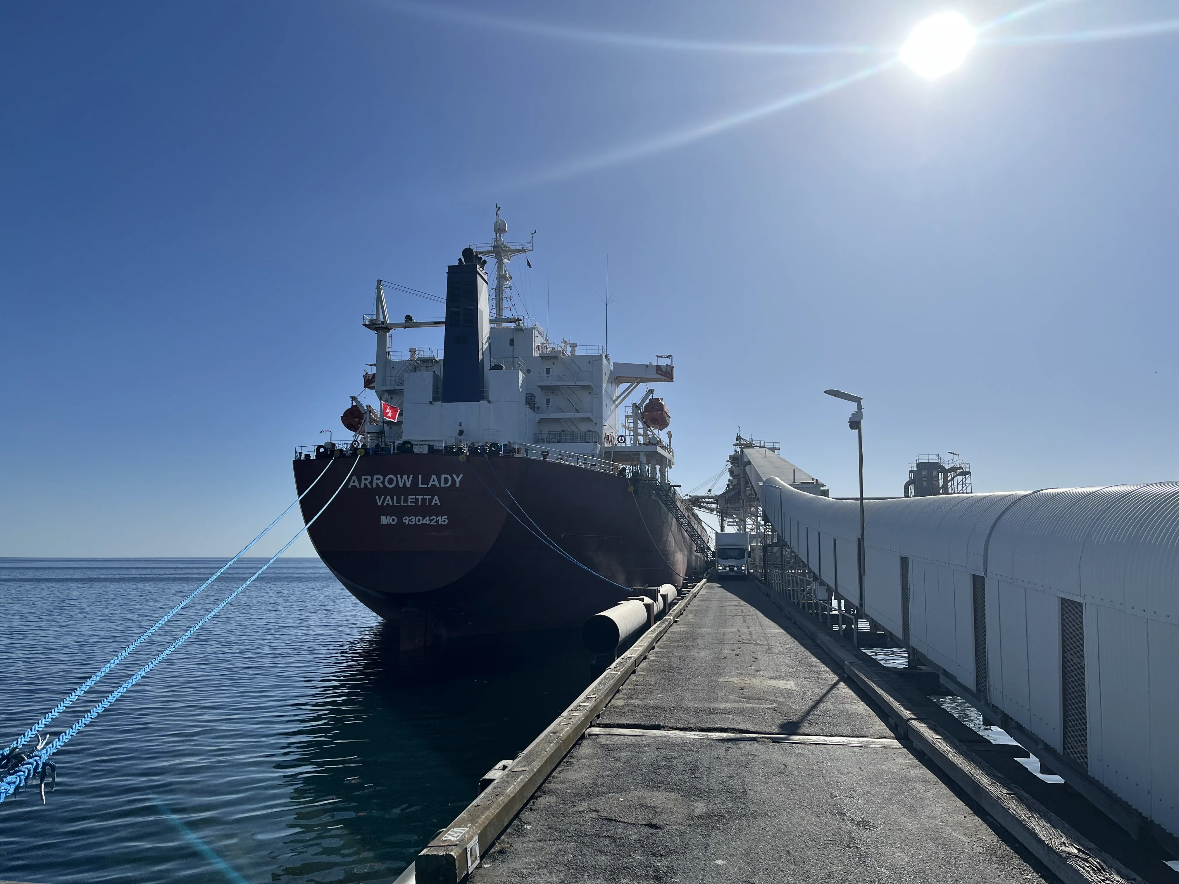 The Arrow Lady vessel being loaded with barley last week at Port Giles